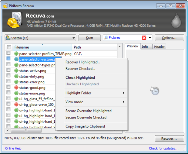 Recuva file recovery software
