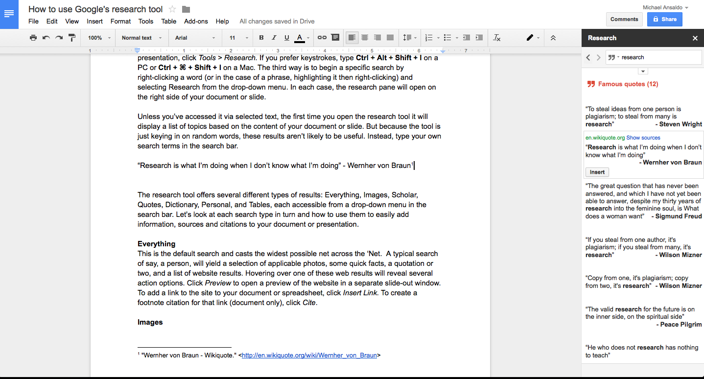 add footnote in google docs