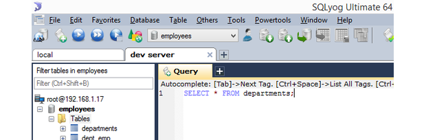 SQLyog connecting to multiple servers.