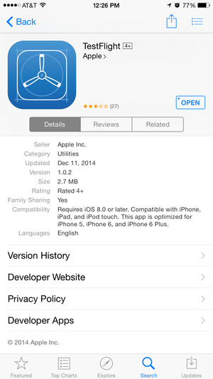 testflight screen