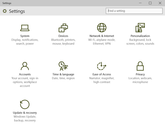 windows 10 settings app