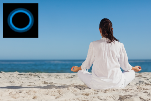 calm person meditating beach cortana