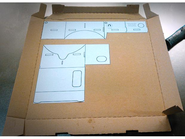 DIY Google Cardboard viewer - templates glued to pizza box
