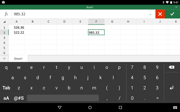 excel android keyboard