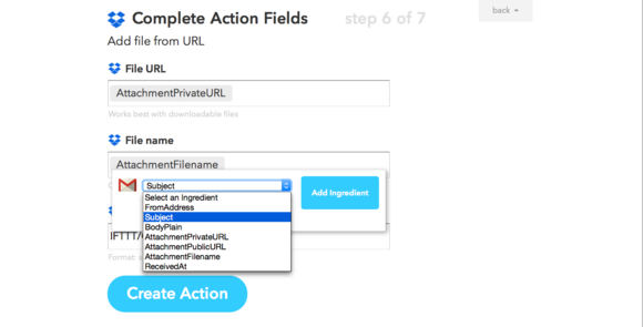 ifttt actionfields