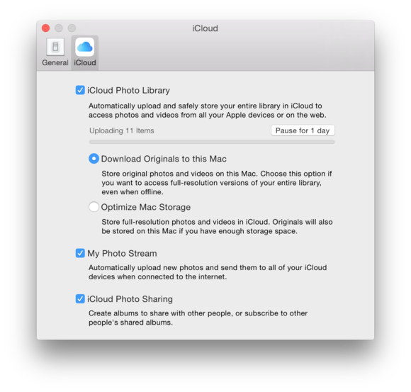 photos icloud options