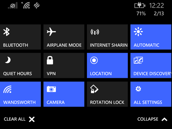 windows 10 for phones action center
