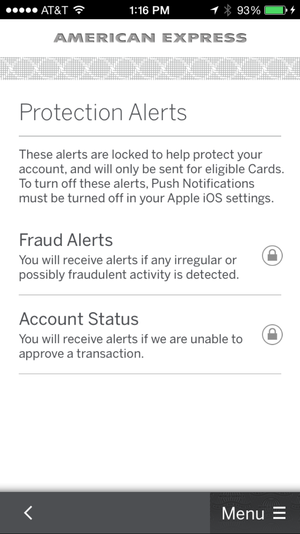 amex ios fraud setting