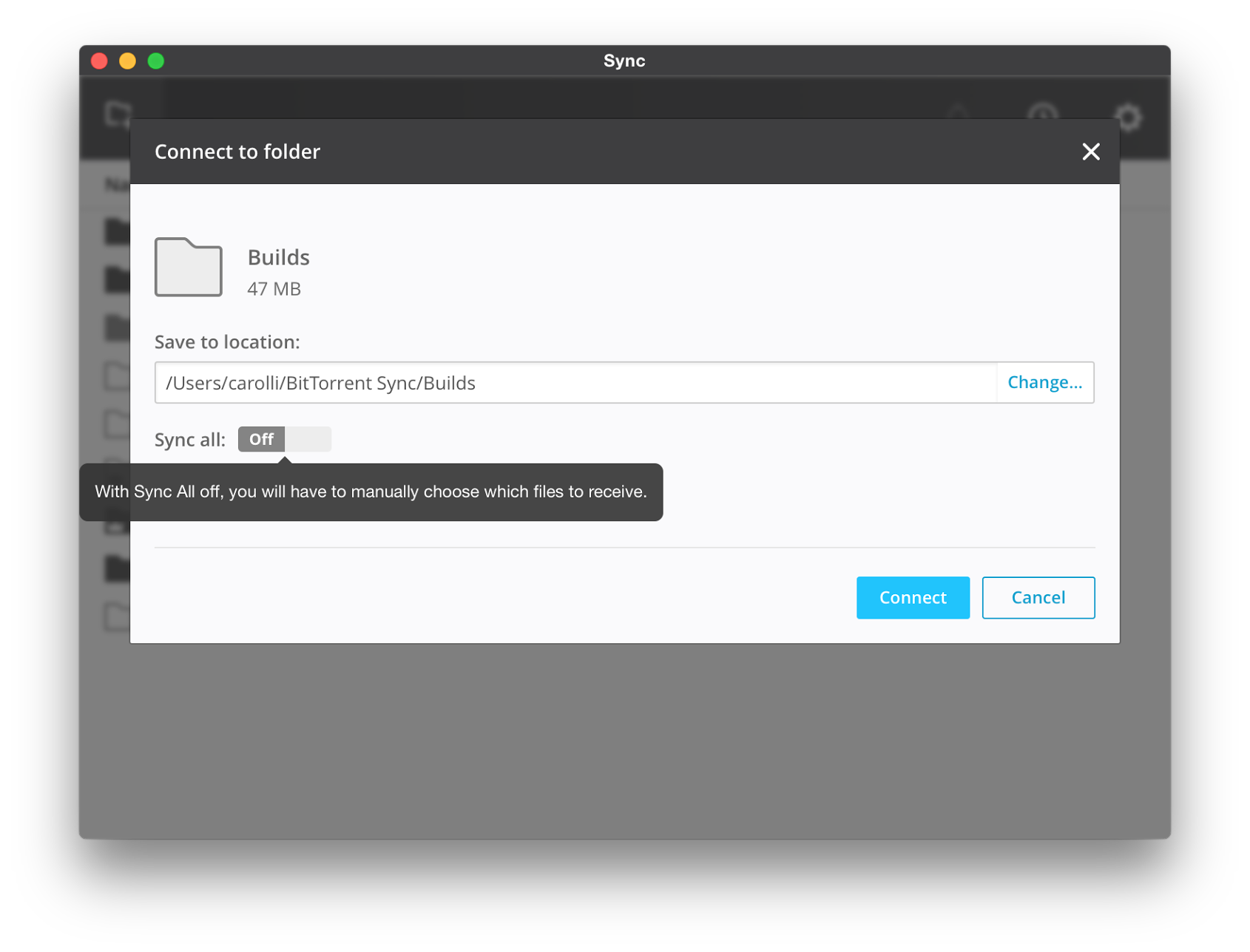 choose folder for bittorrent sync backup