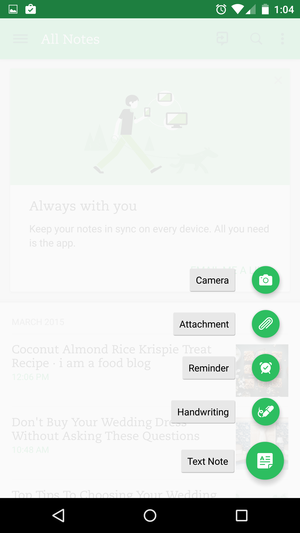 evernote new menu