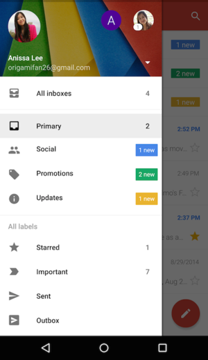 gmail mobile drawer