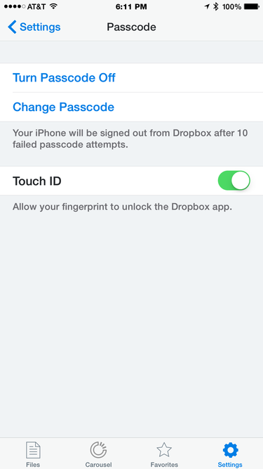 Dropbox Touch ID