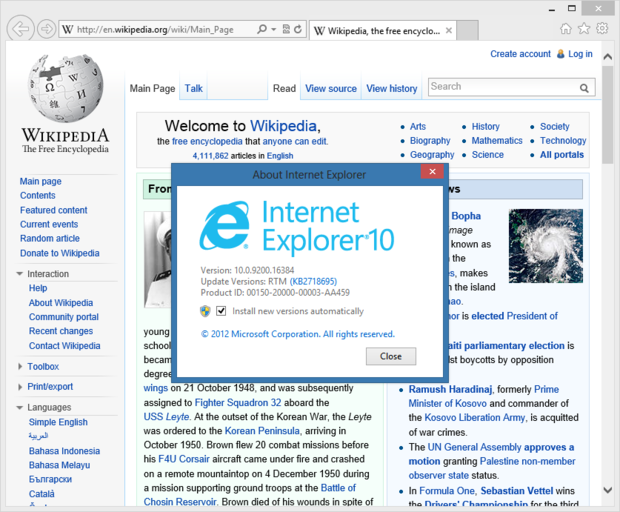 microsoft internet explorer 10 support