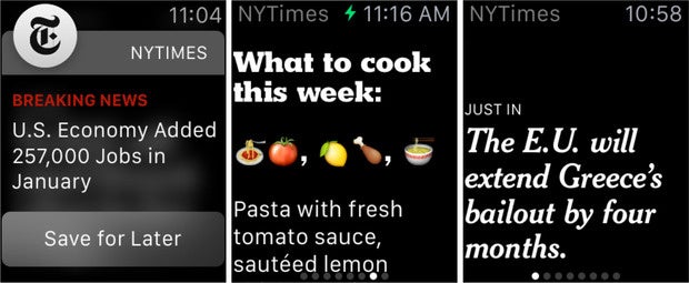 NY Times content for the Apple Watch