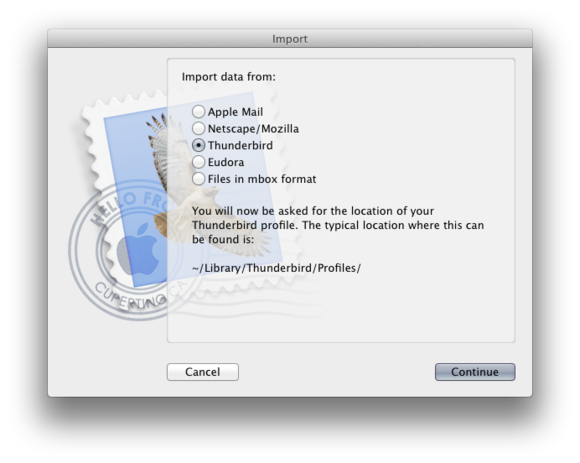 Import Thunderbird option in Mac Mail