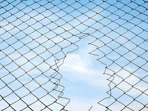 security hole in fence clouds gap opening