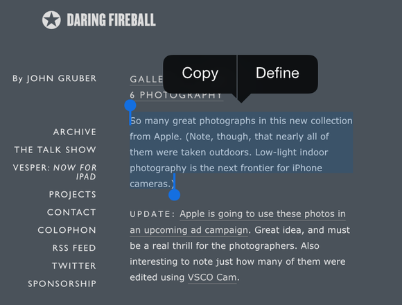 text selection