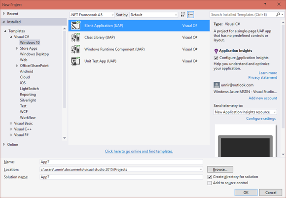 visual studio 2015 windows 10 apps