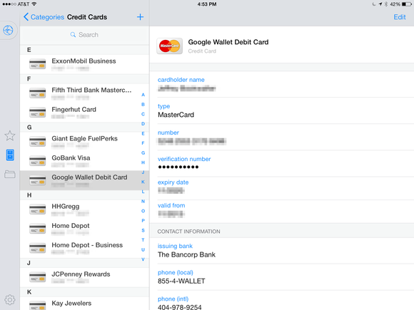 1password credit cards