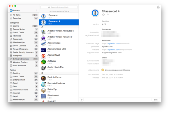 1password software licenses