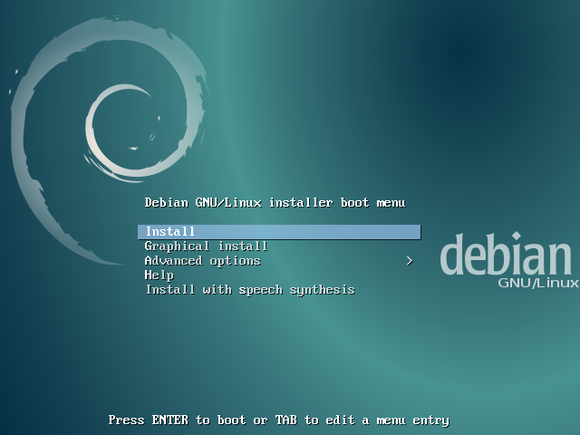 menú de arranque del instalador de Debian