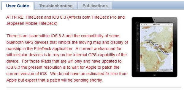 FliteDeck Pro compatibility issue with iOS 8 Jeppesen