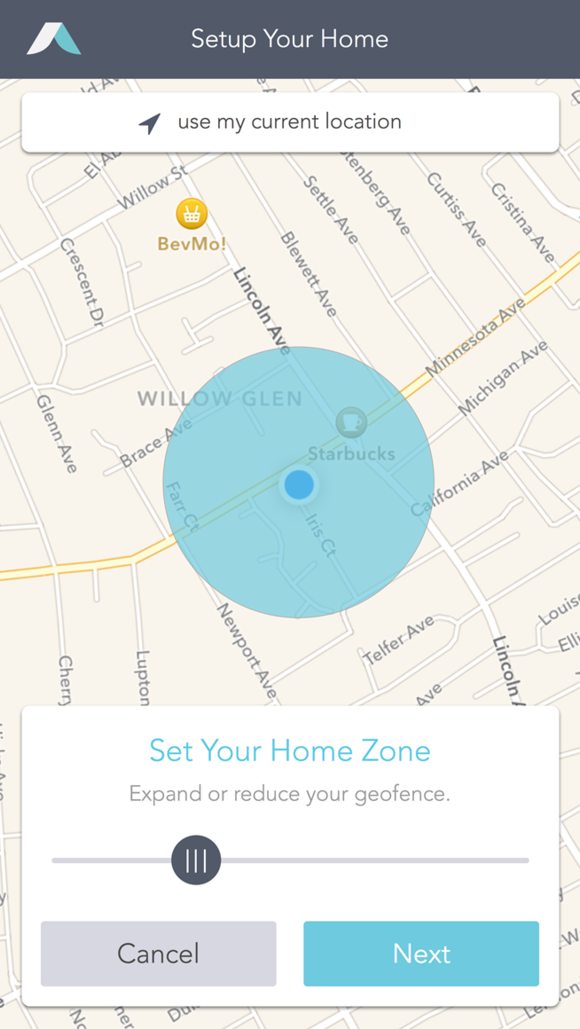 Abode mobile app with geo-fencing