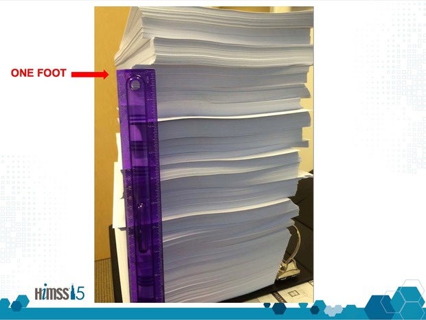 A printed EMR that's more than a foot high.