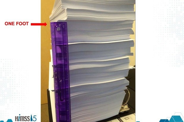 A printed EMR that's more than a foot high.