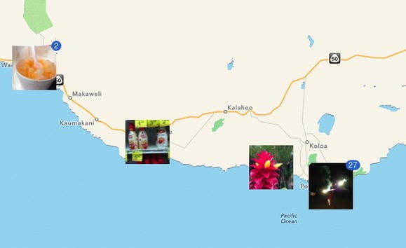 When you click the location information to the right of a moment name that has geotagging informatio