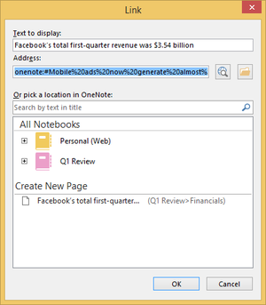 microsoft onenote link paragraph edit link text
