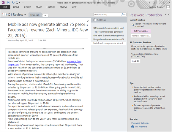microsoft onenote password protection