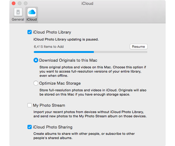 photos icloud preferences