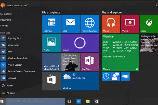 Start Menu: Windows 10 Build 10056