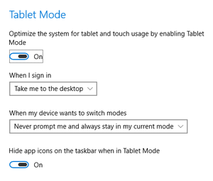 tablet mode settings