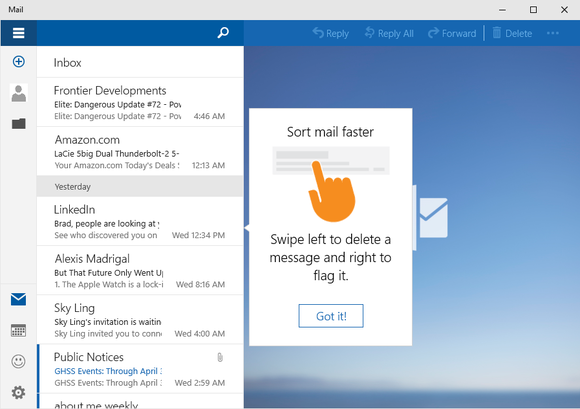 mail app features inbox windows 10