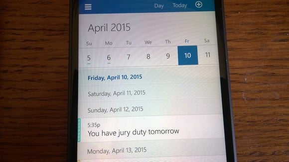 Windows 10 for Phones Outlook Calendar