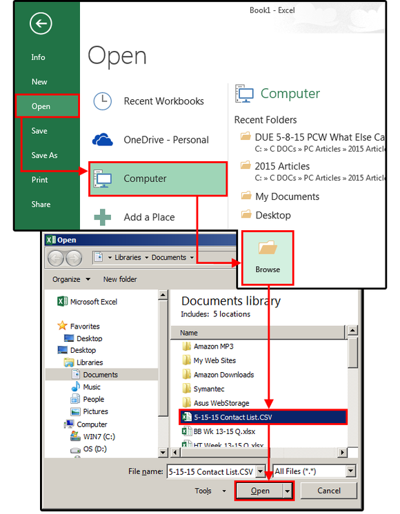 1 import open outlook contacts csv file in excel
