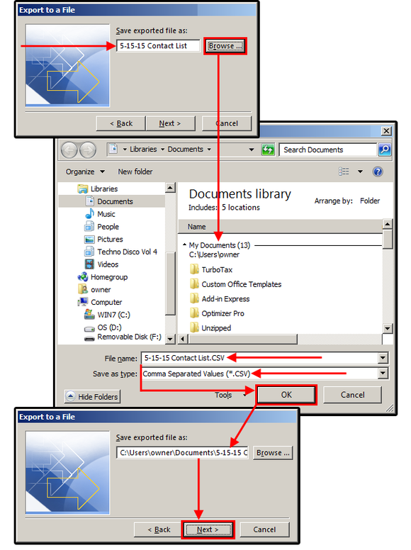 2 export to a file and save exported file as