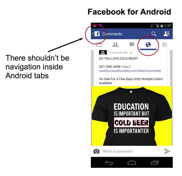 Facebook for Android navigation