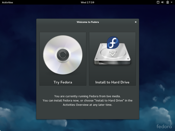 fedora live cd start