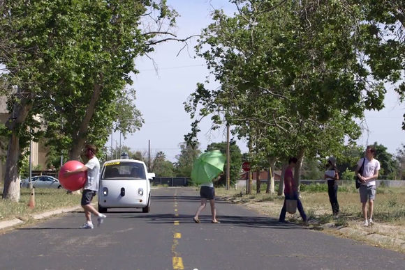 google self driving car pedestrian test may15 2015
