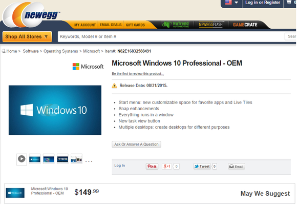 newegg windows 10 professional price