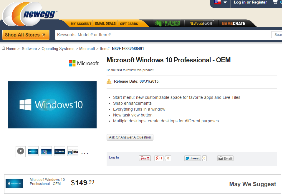 windows 10 pro download newegg