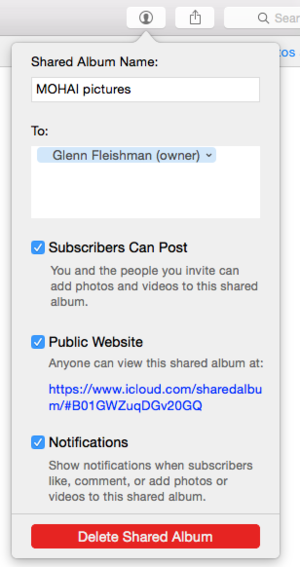 photos album icloud sharing menu