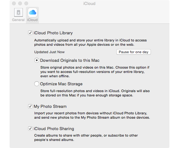 photos icloud preferences for sharing