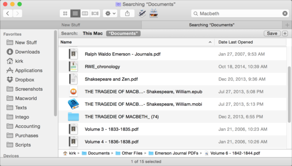 Finder search in OS X Yosemite