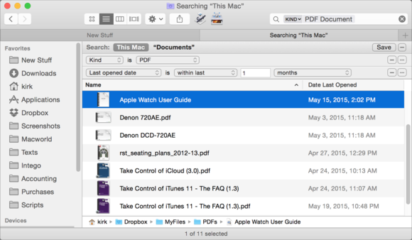 Finder search in OS X Yosemite