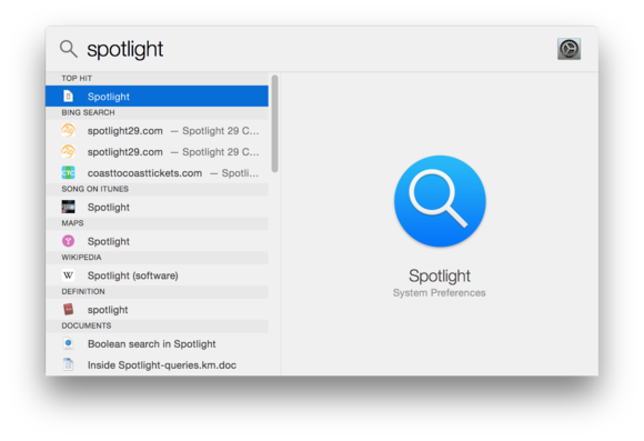 Spotlight search results