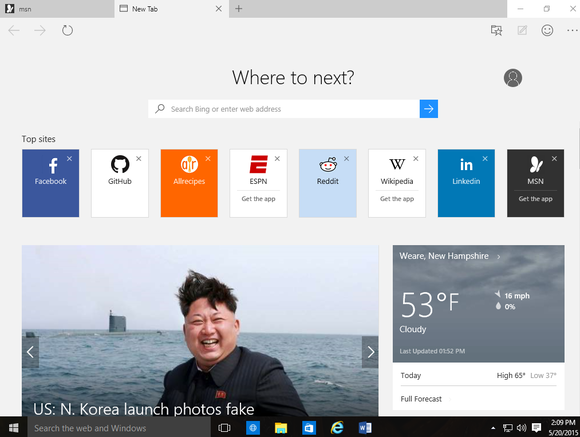 windows 10 build 10122 edge new tab page